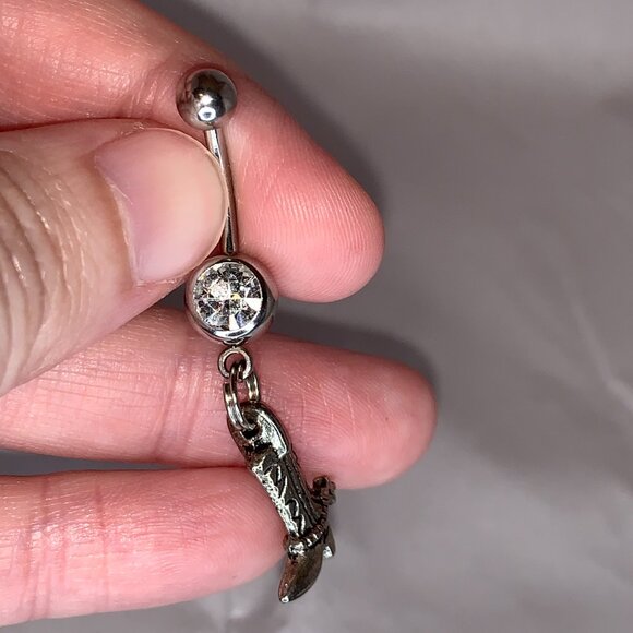 Boot With Spur Dangle Belly Ring - Picture 3 of 11